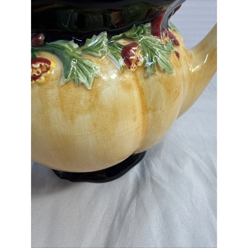 MWW Market Annie Danielson Pumpkin Teapot Fruit Pear Lid Fall Harvest Ceramic